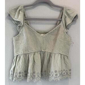 Hollister light green smocked babydoll top, Size Large